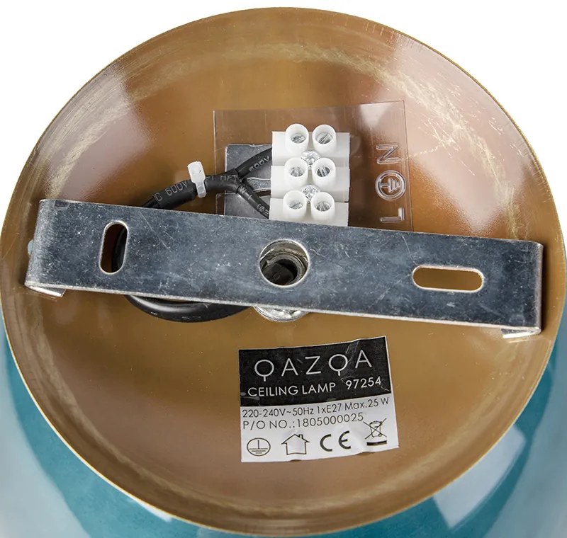 Stropné svietidlo v štýle Art Deco mosadz s oceánskym modrým sklom - Pallon