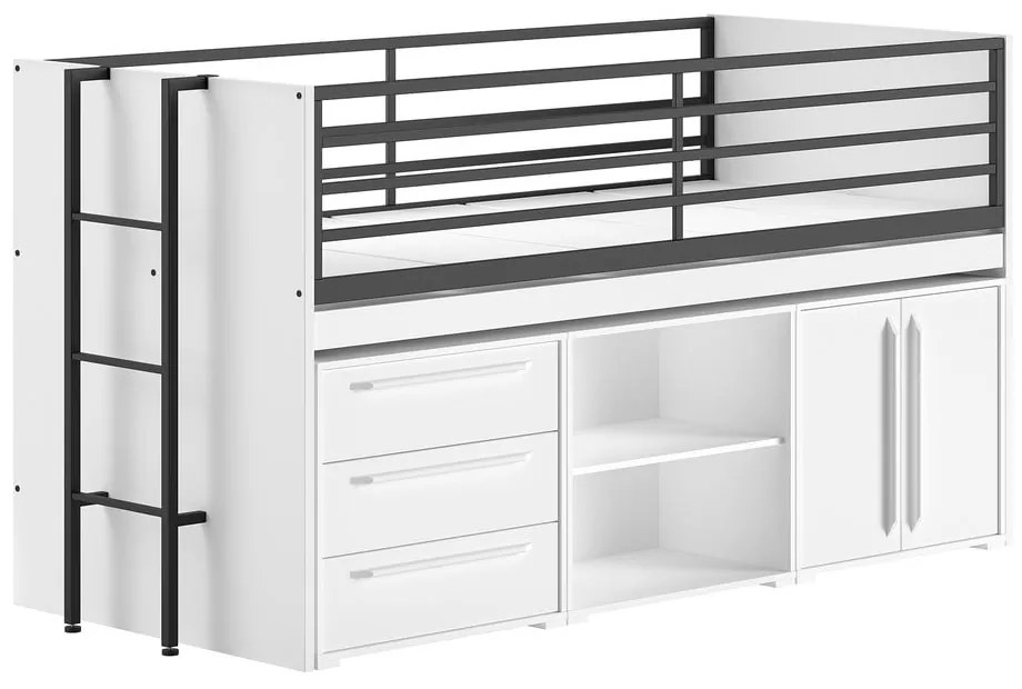 Biela vyvýšená detská posteľ s úložným priestorom s roštom 90x200 cm Sam – Vipack