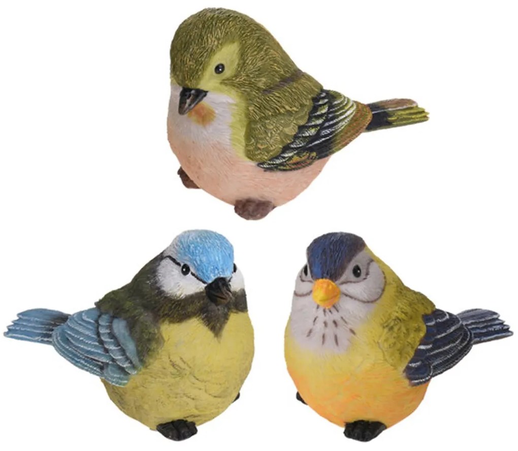 Záhradná figúrka z polistone Birds, sada 3ks, 9 cm, viacfarebná