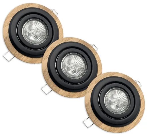 Sada 3 ks podhľadových svietidiel TOBBY, 1× GU10/20W/230V, pr. 11,5 cm, dub/čierna