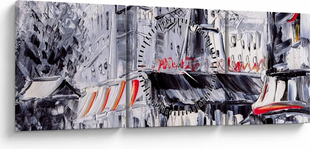 Obraz - Ulica v Paríži, olejomaľba (s hodinami) (90x30 cm)