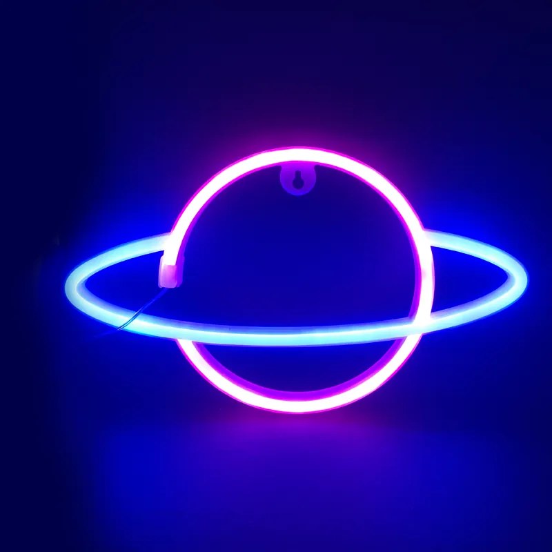 ACA Lighting Neónová lampička - Saturn, 3x AA batérie/USB kábel, IP20, modrá + ružová farba