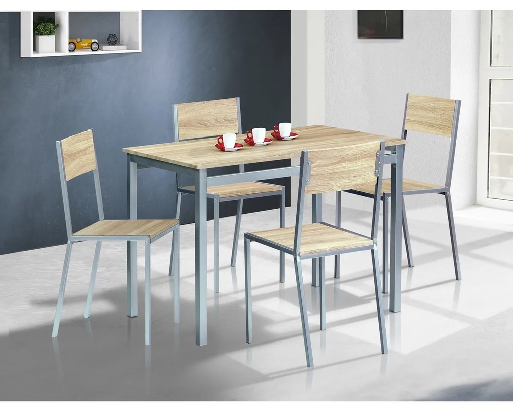 Jedálenský set HARVEY so 4 stoličkami, 110 x 70 x77 cm, dub Sonoma