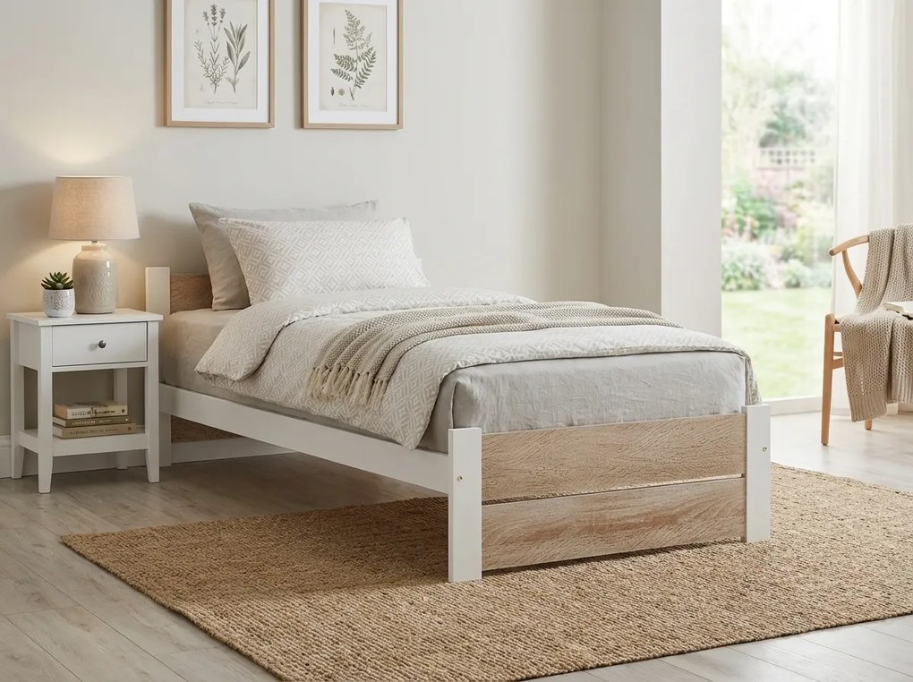 Posteľ IKAROS DOUBLE 80 x 200 cm, biela/dub sonoma Rošt: Bez roštu, Matrac: Matrac DELUXE 10 cm