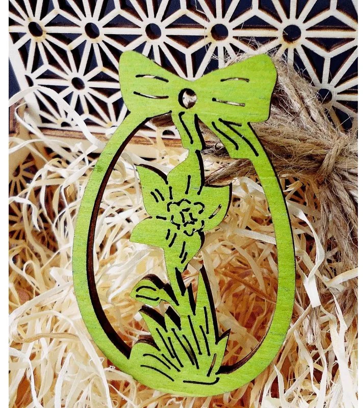 Drevená ozdoba na veľkú noc kvetinovým motívom a mašľou I SENTOP FB-PR0035