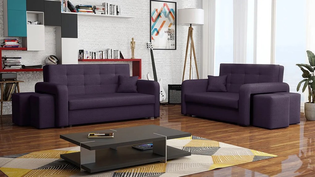 Rozkladacia sedacia súprava s úložným priestorom Clivia Home II + III, Taburetka: ľavá strana (pohovka III) + pravá strana (pohovka II), Dostupné poťahy: Malmo 81