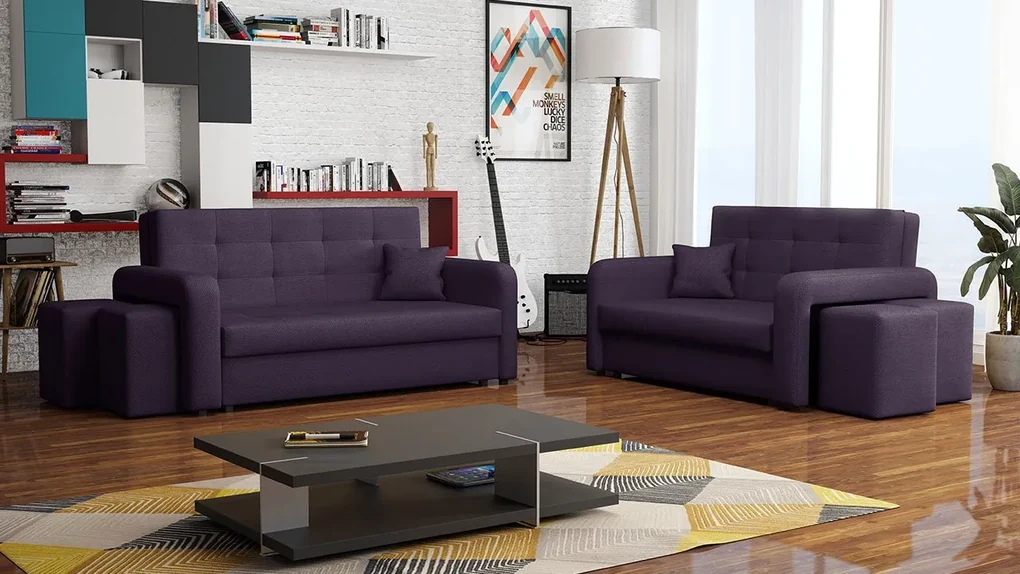Rozkladacia sedacia súprava s úložným priestorom Clivia Home II + III, Taburetka: ľavá strana (pohovka III) + pravá strana (pohovka II), Dostupné poťahy: Manila 16