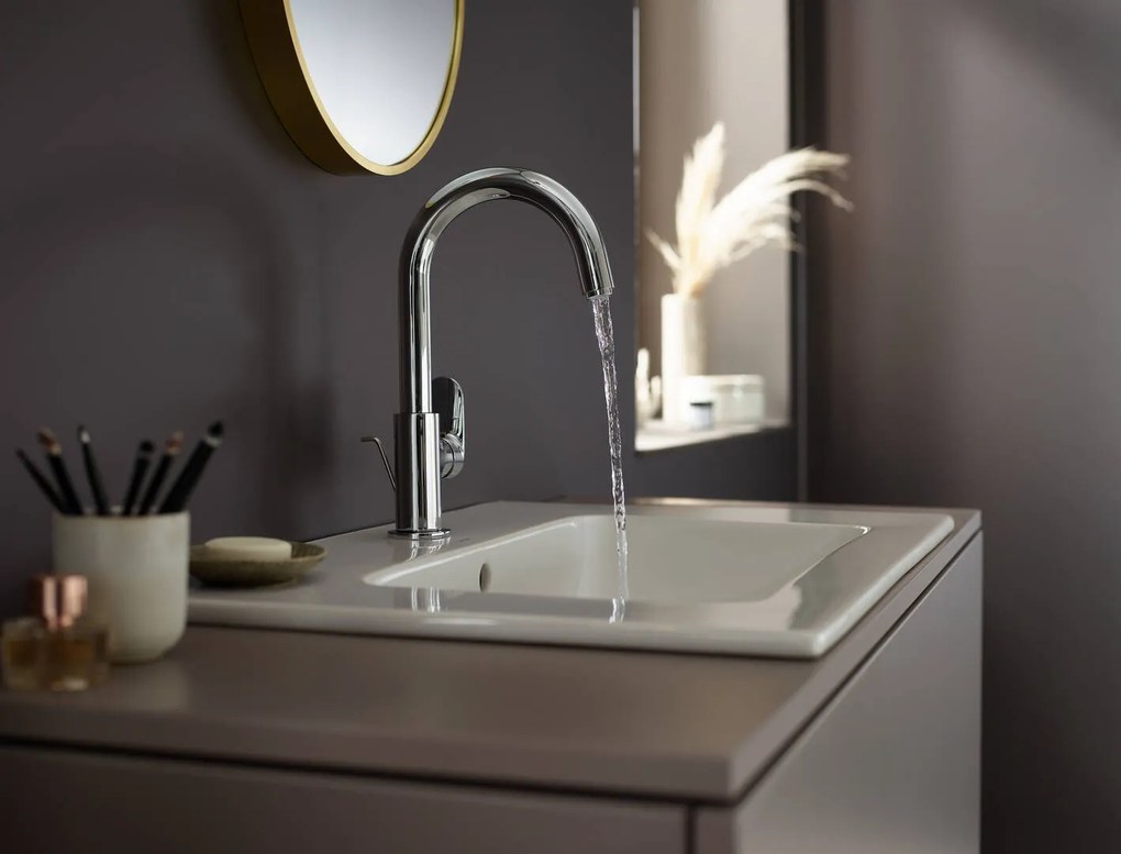Hansgrohe Vernis Blend, vysoká umývadlová batéria 200 s otočným ramenom a odtokovou súpravou s tiahlom, EcoSmart, chrómová, HAN-71554000