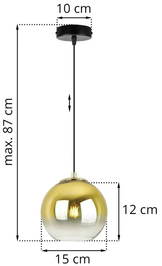 Závesné svietidlo Bergen Gold, 1x zlaté/transparentné sklenené tienidlo (fi 15cm)