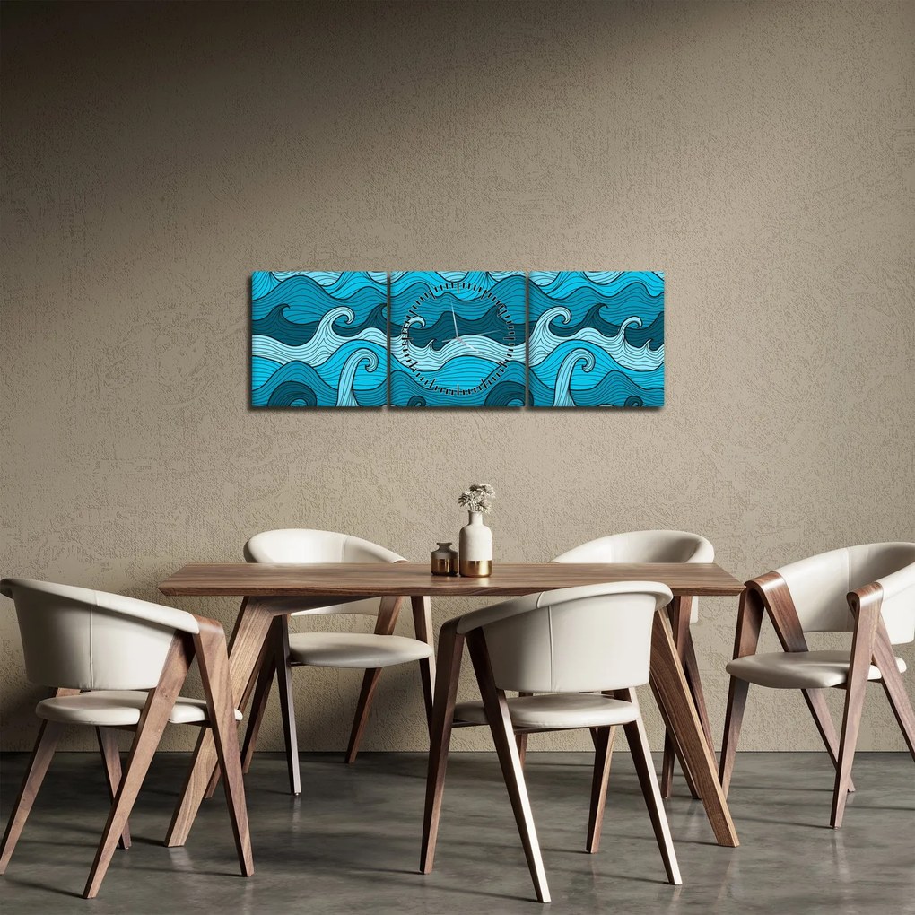 Obraz - Abstrakcia, more (s hodinami) (90x30 cm)