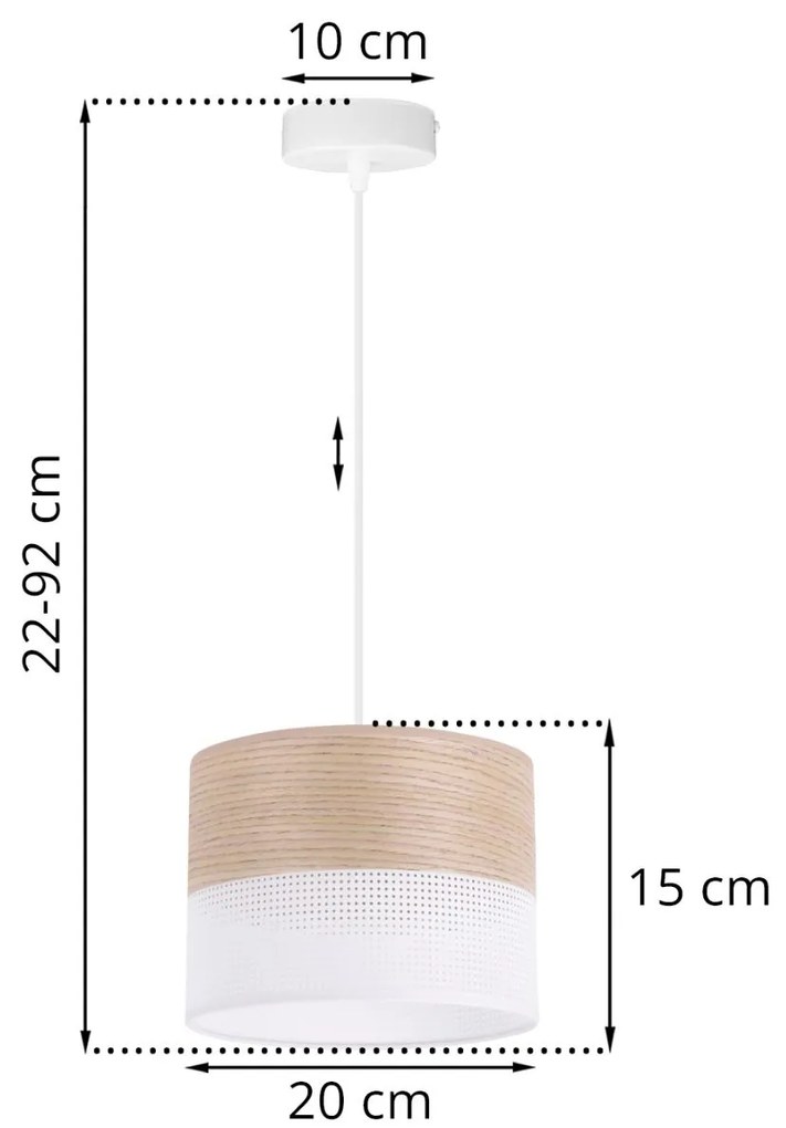 Závesné svietidlo Wood, 1x béžová dubová dýha/biele PVC tienidlo, (fi 20cm)