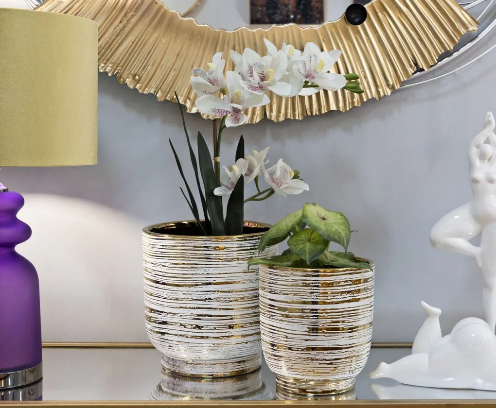 Sada 2 ks obalů na květináč Melody zlato-bílá