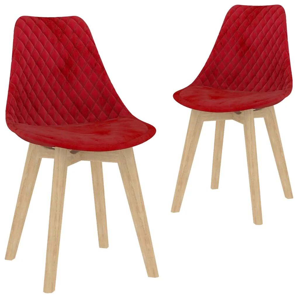 vidaXL Jedálenské stoličky 2 ks, červené, zamat