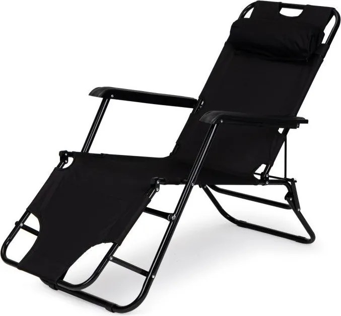 Ležadlo s opierkou hlavy, skladacia konštrukcia, čierne