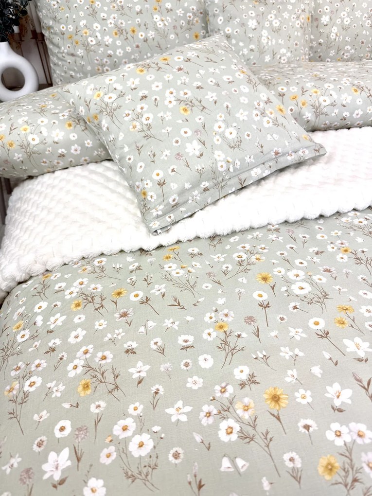 Jarná Lúka – zelená bavlnené posteľné obliečky 140x200/70x90 cm | slovenská výroba