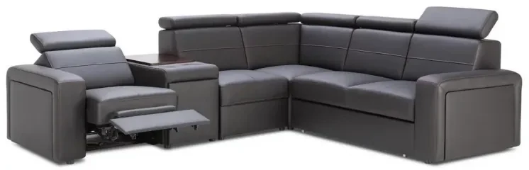 Kožená sedacia súprava LUCIO MAX, Ľavá, čierna (červená niť)