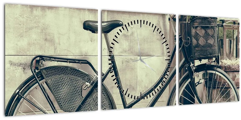 Obraz - Vintage kolo s kvetinami (s hodinami) (90x30 cm)