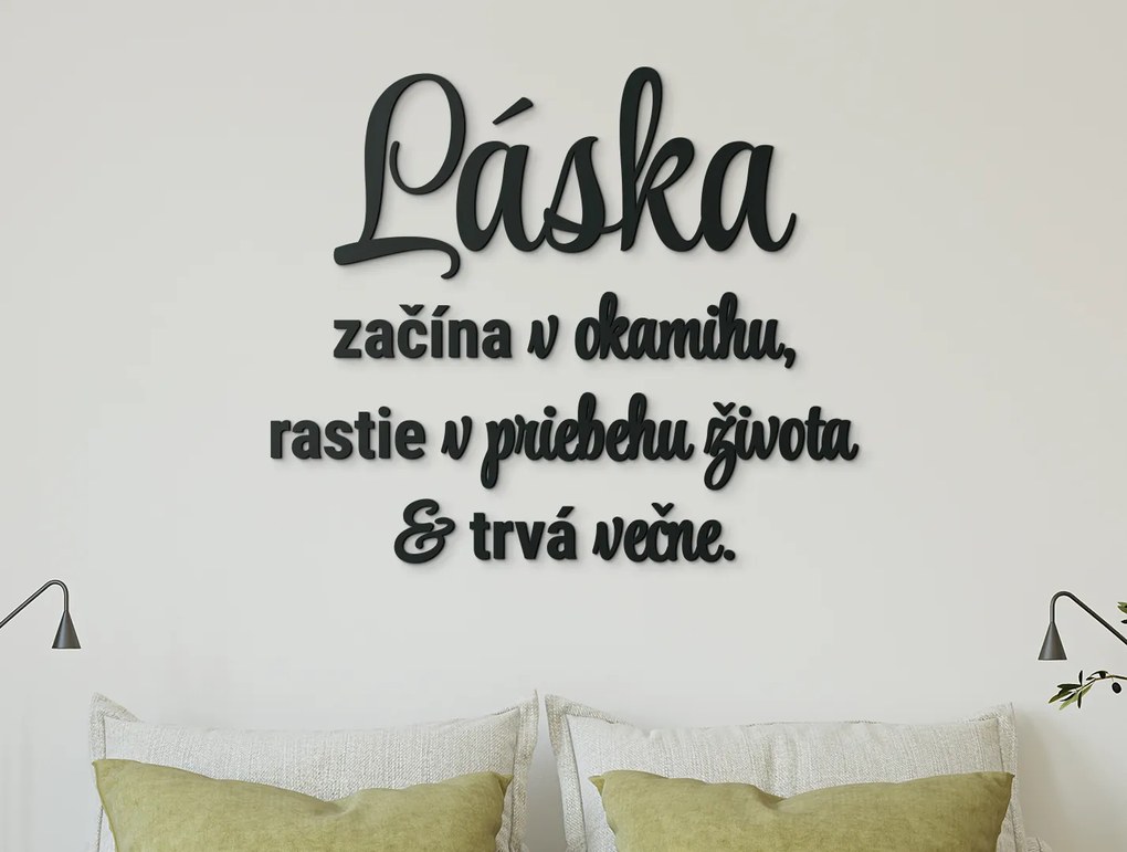 drevko Citát na stenu Láska začína v okamihu Rozmer obrazu: 51 x 60 cm, Farba dekorácie: Čierna