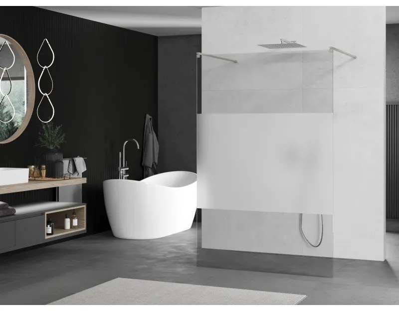 Mexen Kioto, sprchová zástena Walk-In 140 x 200 cm, 8mm číre sklo-námraza, brúsená oceľ profil, 800-140-002-97-35
