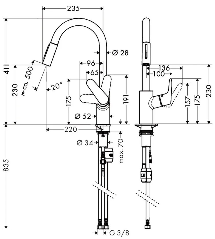 Hansgrohe Focus M41, páková drezová batéria 240, s vyťahovacou spŕškou, chrómová, 31815000