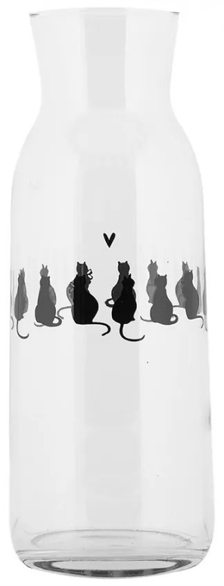 Sklenená karafa s mačkami a srdiečkom Dog&Cat - Ø 9*25 cm / 1000 ml