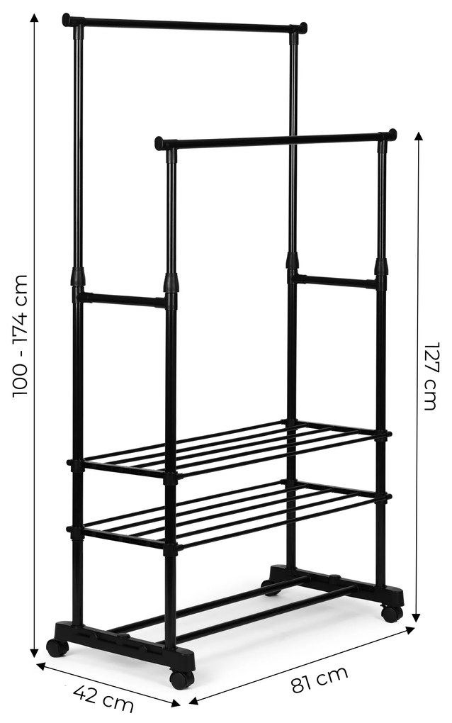 Univerzálny vešiak na oblečenie s kolieskami, výškovo nastaviteľný