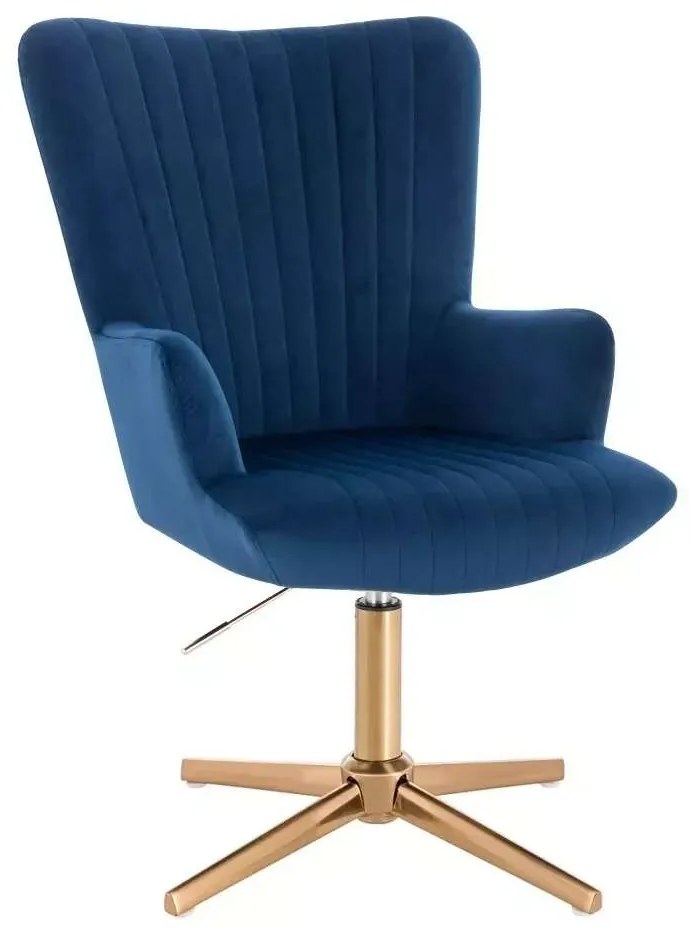 LuxuryForm DESIGN Kreslo AMADEO VELUR na zlatom kríži - modré