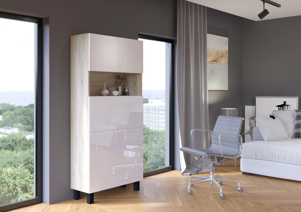 PC stolík Home (biela lesklá + dub sonoma). Akcia -22%. Vlastná spoľahlivá doprava až k Vám domov. 1124934