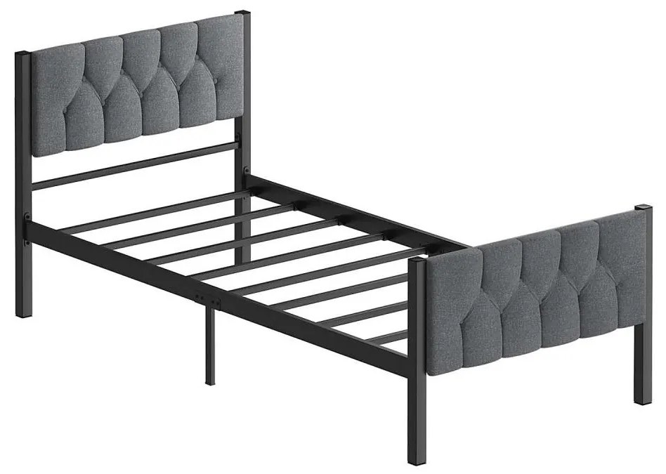 Kovová jednolôžková posteľ KAROM 90x200 cm, sivá, nosnosť 120 kg