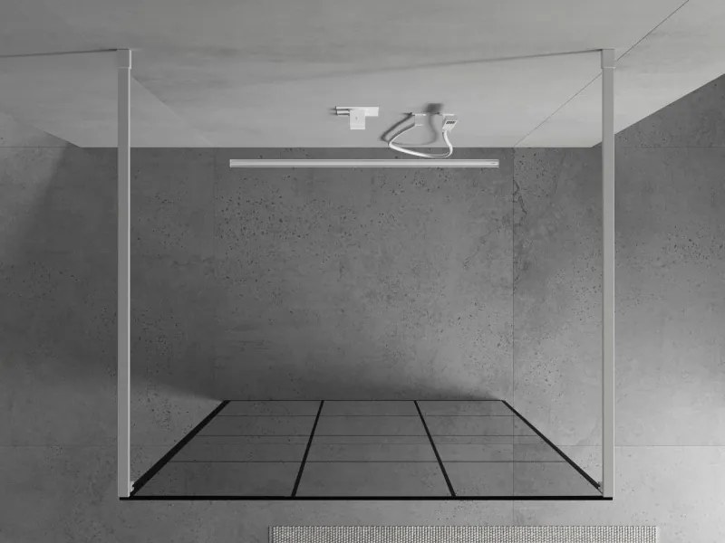 Mexen Kioto, priechodná sprchová zástena 100 x 200 cm, 8mm sklo číre/čierny vzor, 2x biela stabilizačná rozpera, 800-100-002-20-77