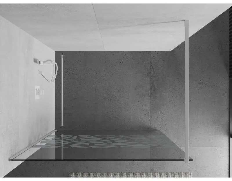 Mexen Kioto, Walk-In sprchová zástena 80 x 200 cm, 8mm sklo číre/biely vzor, biely profil, 800-080-101-20-85