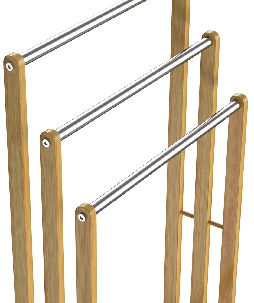 Bambusový stojan na uteráky RUBBY s kovovými tyčami, 46x24x84cm, hnedá/strieborná Casaria