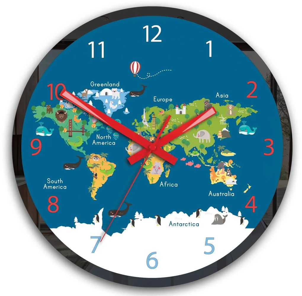 Detské nástenné hodiny Mirro Mapa sveta 30 cm viacfarebné