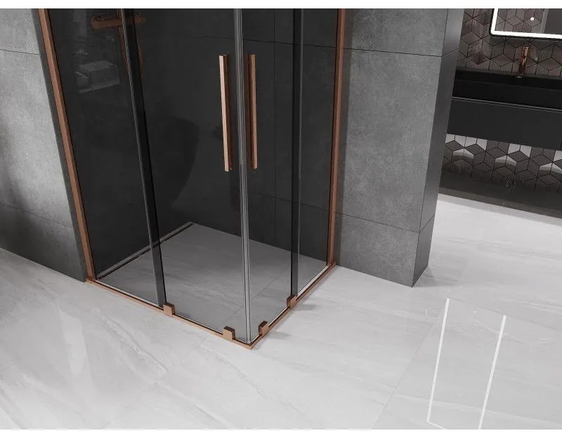 Mexen Velar Duo, sprchový kút s posuvnými dverami 100 x 90 cm, 8mm šedé sklo, medená matná, 871-100-090-42-65