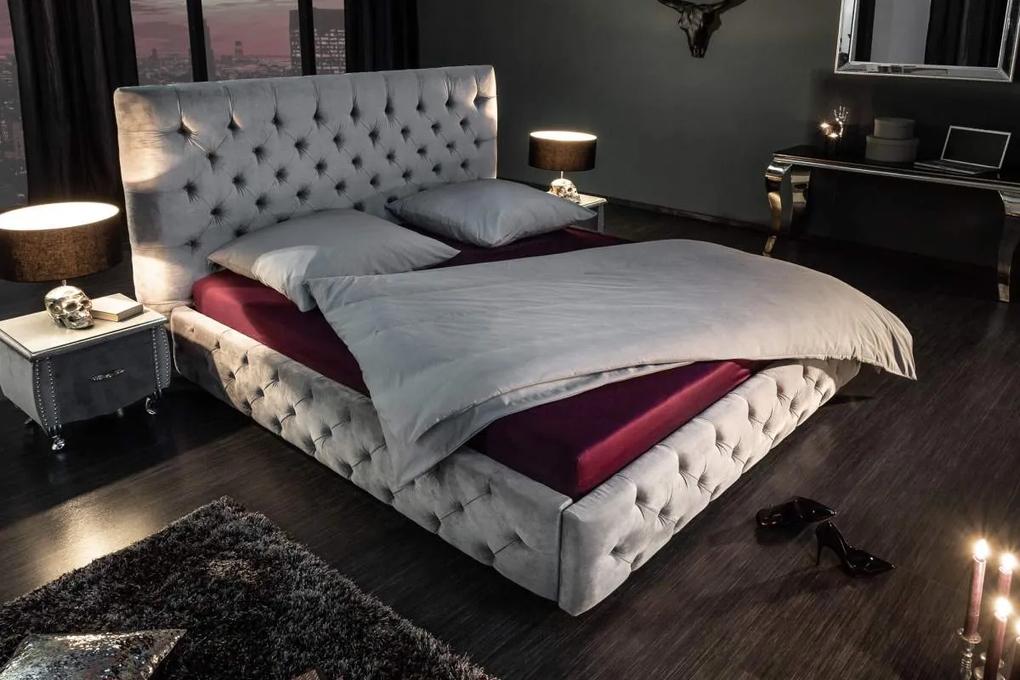 Dizajnová posteľ Laney, 180x200 cm, strieborno-sivý zamat