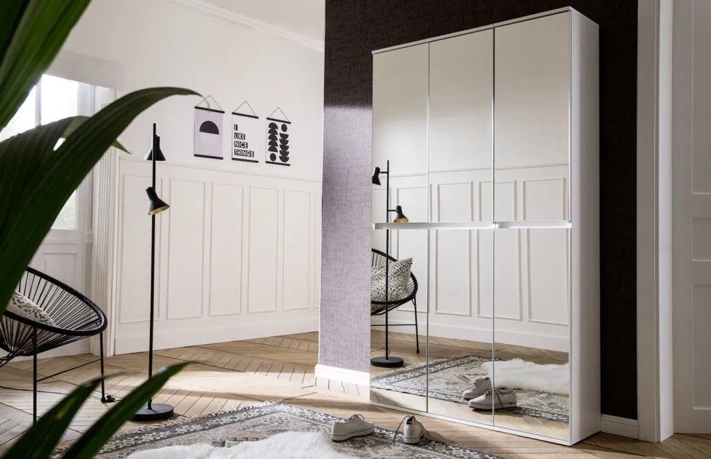Zrkadlová viacúčelová skriňa s policami Mirror, 74 cm, biela