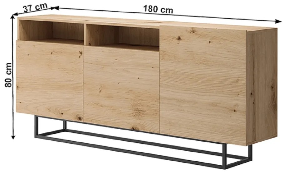Komoda Svaren EK 180 (dub artisan + čierna). Vlastná spoľahlivá doprava až k Vám domov. 809529