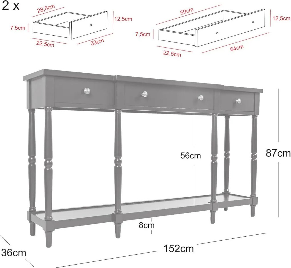 Konzolový stolík Avola 152 cm z masívu modrý