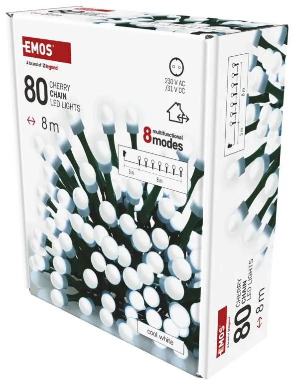 Vianočná reťaz LED 8 m, studená biela