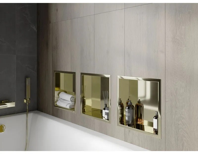 Mexen X-Wall-R, polička na zapustenie na obklad s golierom 30 x 30 cm, zlatá lesklá, 1950303010