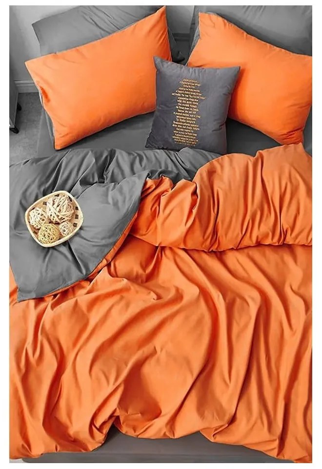 Oranžovo-sivé predĺžené štvordielne bavlnené obliečky na dvojlôžko s plachtou 200x220 cm – Mila Home