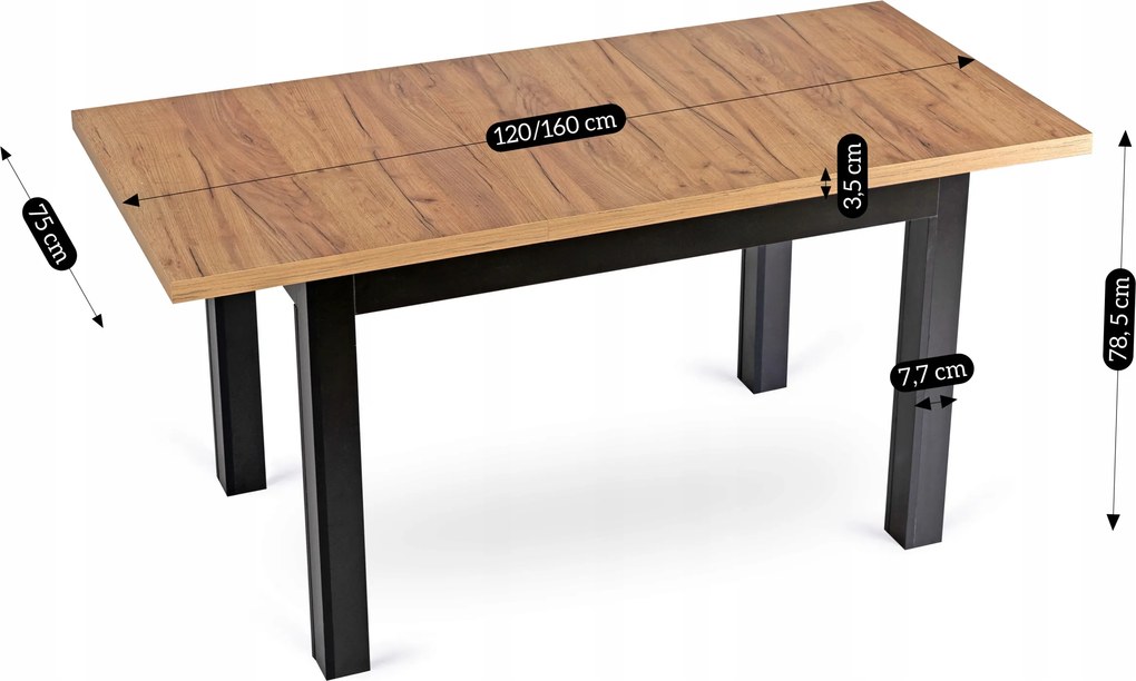 Rozkladací stôl do jedálne dub craft 120 - 160 cm