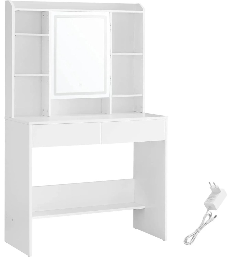 Toaletní stolek Vasagle Berny 90 cm se zrcadlem a LED osvětlením bílý