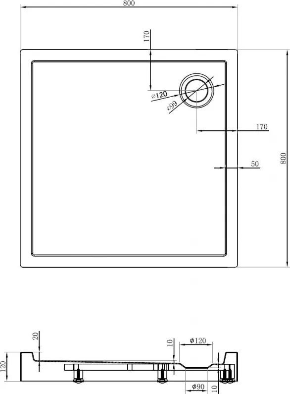 Mexen Flow+ štvorcový sprchový kút 80 x 80 cm, čierna matná, 46S708080H