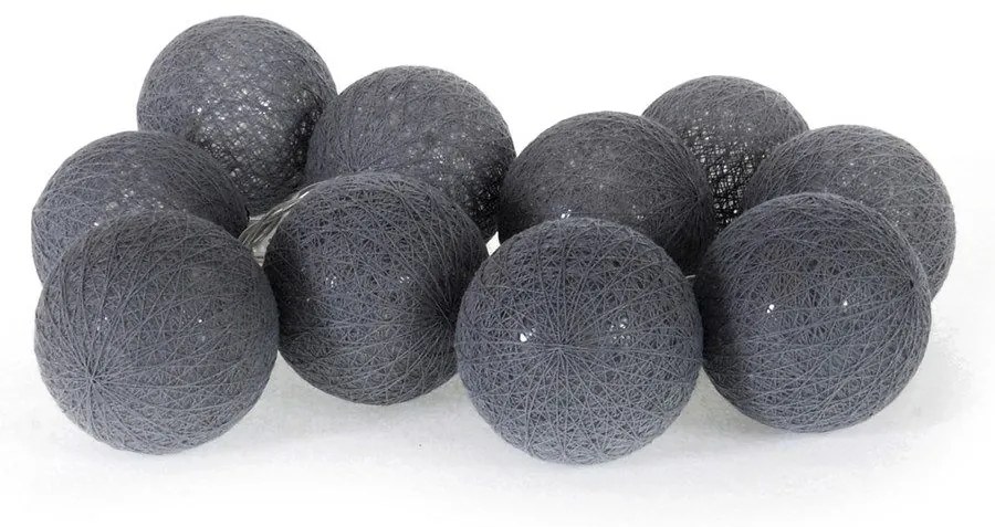 Bavlnené svietiace guličky LED 10 ks - tmavo šedé