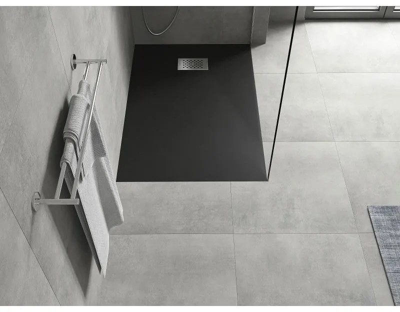 Mexen Hugo, obdĺžniková sprchová vanička SMC 100 x 80 cm, čierna, oceľová krytka, 42708010-X