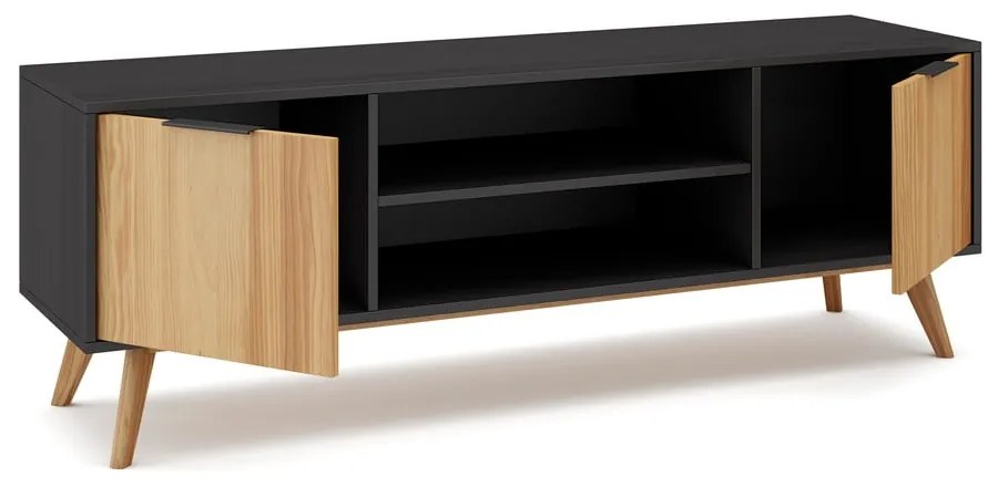 Čierny/prírodný TV stolík z borovicového dreva 140x53 cm Lavis – Marckeric