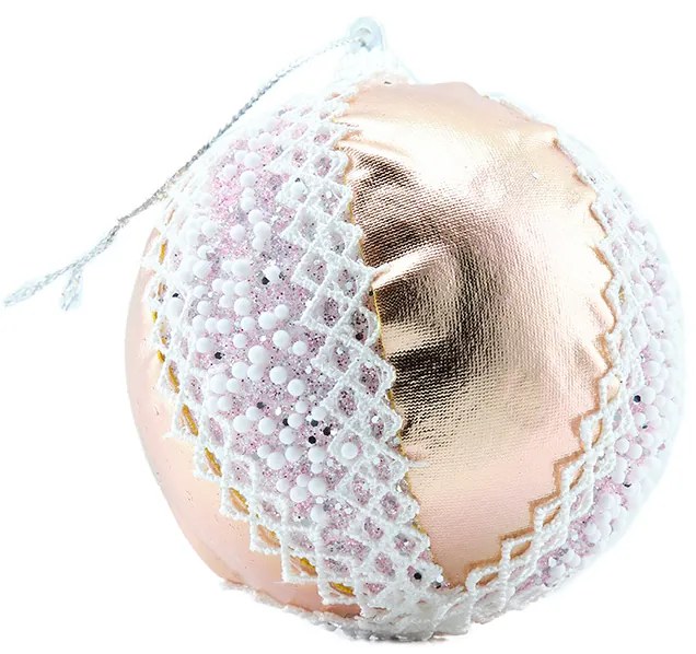 DECOLED Plastová koule, pr. 8 cm, růžová, s krajkovým vzorem, var. 2