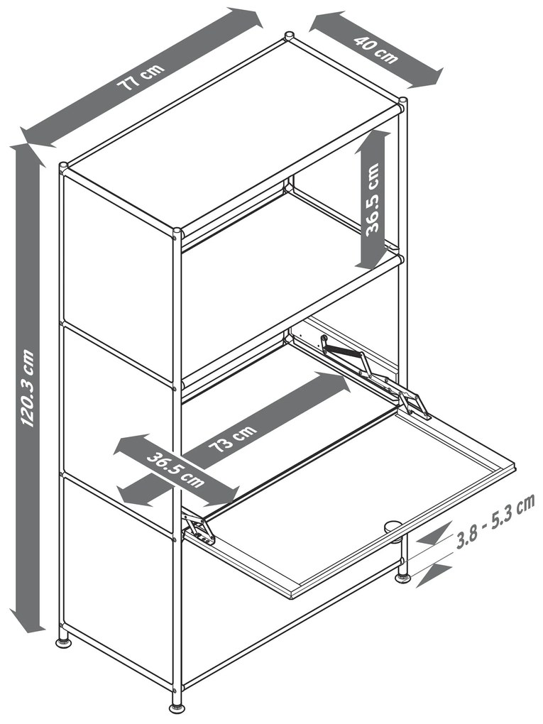 Kovová skrinka »CN3« s 2 výklopnými priečinkami, sivá
