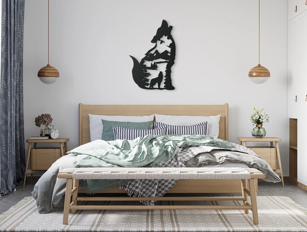 drevko Drevená nálepka Zavýjajúci vlk Rozmer obrazu: 44,5 x 29 cm, Farba dekorácie: Čierna
